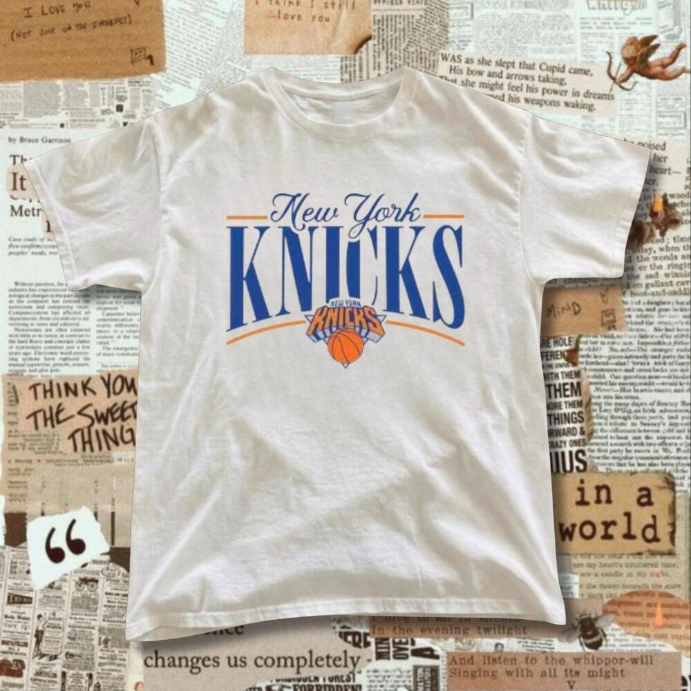 New York Knicks White T-Shirt With Blue And Orange Logo